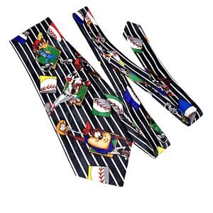 Looney Tunes Baseball Neck Tie Pinstripes Taz Vintage 1993